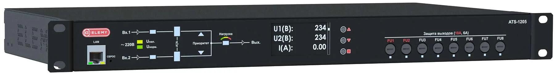 Минимальное пространство в IT-стойке: 1U 19"
Переключение между вводами происходит за 10-12 ms
Конфигурация: 220V 16A 3500VA
Удаленный мониторинг состояния вводов и параметров сети
Ключевые параметры сети выводятся на фото 1