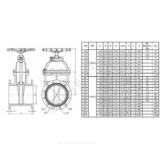 Задвижка чугун 30ч39р МЗВ обрезиненный клин c гайкой Ду 250 Ру16 Тмакс=120C фл фото 3