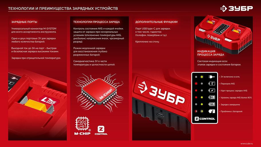 ЗУБР 20 В, 2 порта, 2 х 3 А, зарядное устройство для LMS АКБ (БЗУ-20-2) фото 5