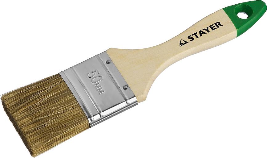 STAYER LASUR, 50 мм, 2″, смешанная щетина, деревянная ручка, для высокотекучих ЛКМ, плоская кисть (01031-50) фото 1