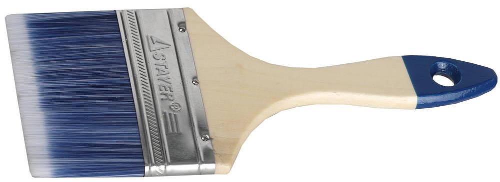 STAYER AQUA, 100 мм, 4″, искусственная щетина, деревянная ручка, для воднодисперсионных и акриловых ЛКМ, плоская кисть (01032-100) фото 1