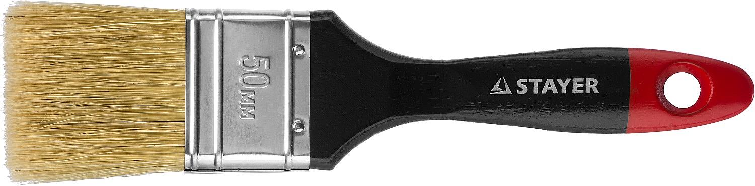 STAYER Universal, 50 мм, 2″, светлая, натуральная щетина, деревянная ручка, все виды ЛКМ, плоская кисть, Professional (0104-050) фото 3