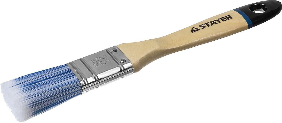 STAYER AQUA, 25 мм, 1″, искусственная щетина, деревянная ручка для воднодисперсионных и акриловых ЛКМ, плоская кисть (01062-025) фото 1