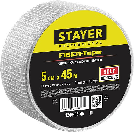 STAYER FIBER-Tape, 5 см х 45 м, 3 х 3 мм, самоклеящаяся серпянка, Professional (1246-05-45) фото 1