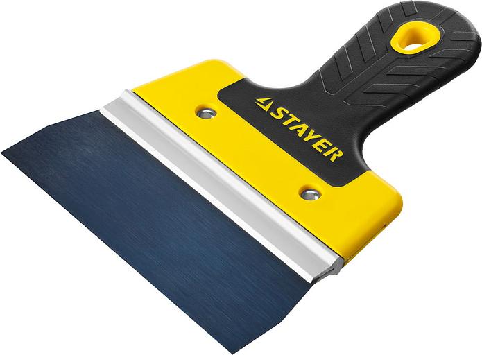 STAYER PROFlat, 150 мм, алюминиевая направляющая, двухкомпонентная ручка, анодированный фасадный шпатель (10045-15) фото 1