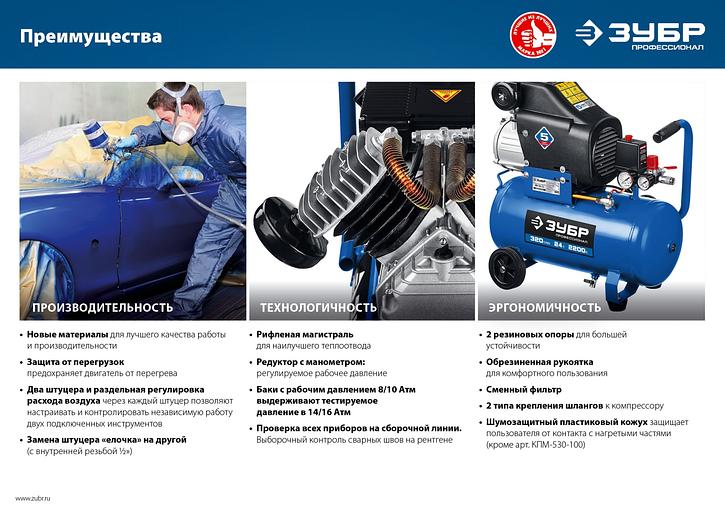 ЗУБР 320 л/мин, 24 л, 2200 Вт, масляный компрессор, Профессионал (КПМ-320-24) фото 10