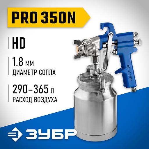 ЗУБР PRO 350N, 1.8 мм, пневматический краскопульт с нижним бачком, Профессионал (06451-1.8) фото 2