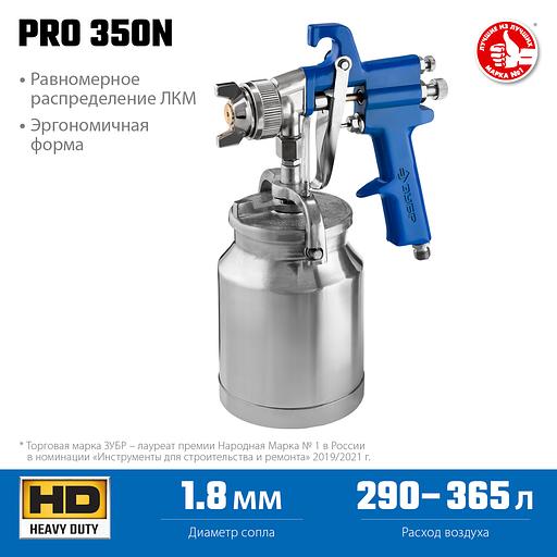 ЗУБР PRO 350N, 1.8 мм, пневматический краскопульт с нижним бачком, Профессионал (06451-1.8) фото 3