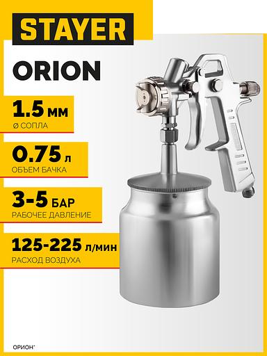 STAYER ORION S, 1.5 мм, пневматический краскопульт с нижним бачком (06472-1.5) фото 2