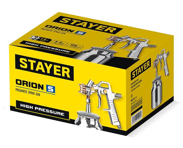 STAYER ORION S, 1.5 мм, пневматический краскопульт с нижним бачком (06472-1.5) фото 5