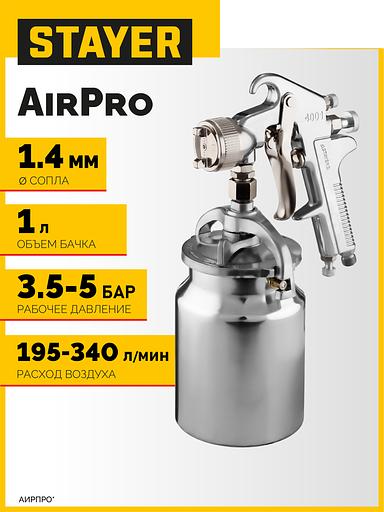 STAYER AirPro S, EA 1.4 мм, пневматический краскопульт с нижним бачком, Professional (06477-1.4) фото 2