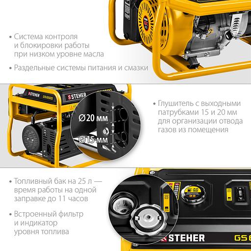 STEHER 5500 Вт, бензиновый генератор (GS-6500) фото 6
