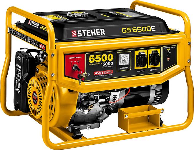 STEHER 5500 Вт, бензиновый генератор с электростартером (GS-6500E) фото 1