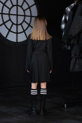 Двубортное чёрное платье-жакет в полоску на девочку ОПТ фото 3