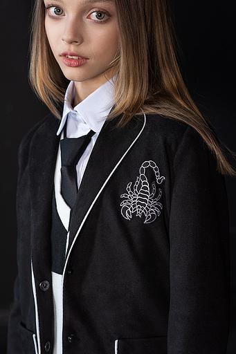 Трикотажный чёрный замшевый жакет на девочку ОПТ фото 1