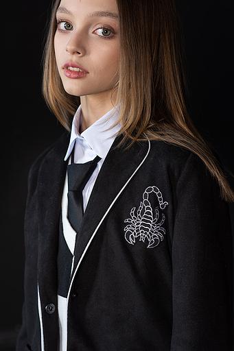 Трикотажный чёрный замшевый жакет на девочку ОПТ фото 4