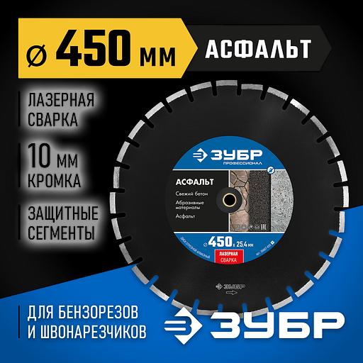 ЗУБР Асфальт, 450 мм, (25.4/20 мм, 10 х 4.0 мм), сегментный алмазный диск, Профессионал (36667-450) фото 2