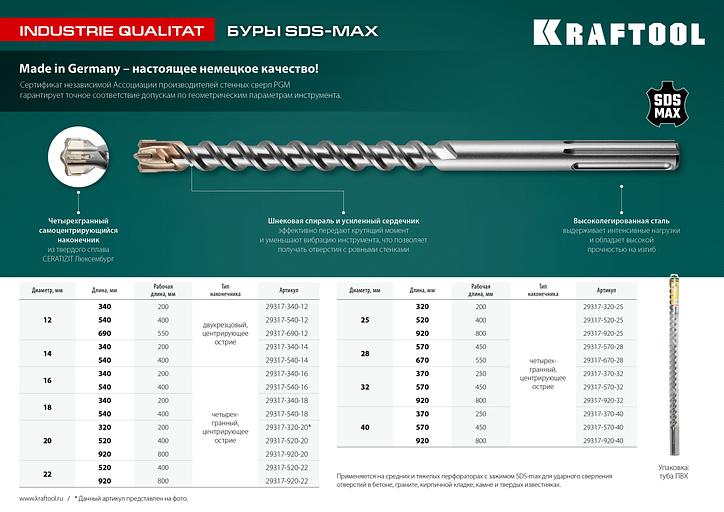 KRAFTOOL Industrie Qualit, 40 x 250/370 мм, SDS-max бур (29317-370-40) фото 3