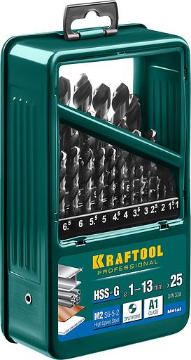 KRAFTOOL HSS-G, 25 шт, (1-13 мм), сталь P6M5, набор сверл по металлу (29651-H25) фото 2