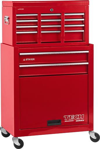 STAYER 616 х 330 х 742 мм, комбо, инструментальная тележка с 2 полками + ящик с 7 полками (38909-K) фото 1