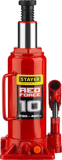 STAYER RED FORCE, 10 т, 230 - 460 мм, бутылочный гидравлический домкрат, Professional (43160-10) фото 3