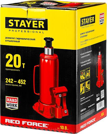 STAYER RED FORCE, 20 т, 242 - 452 мм, бутылочный гидравлический домкрат, Professional (43160-20) фото 8