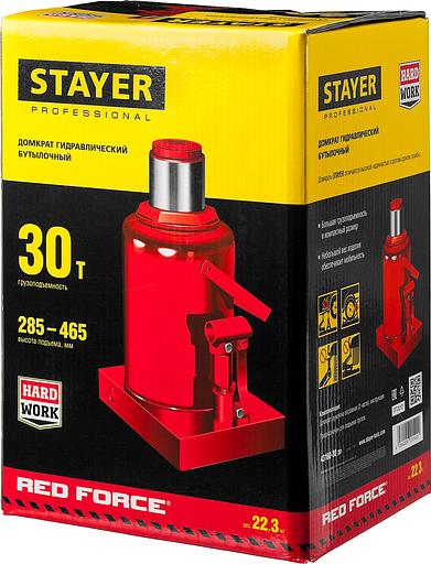 STAYER RED FORCE, 30 т, 285 - 465 мм, бутылочный гидравлический домкрат, Professional (43160-30) фото 8