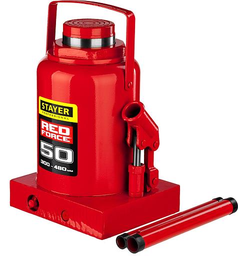 STAYER RED FORCE, 50 т, 300 - 480 мм, бутылочный гидравлический домкрат, Professional (43160-50) фото 4