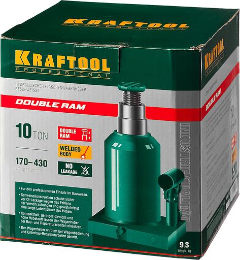 KRAFTOOL DOUBLE RAM, 10 т, 170 - 430 мм, с увеличенным подъемом, двухштоковый бутылочный домкрат (43463-10) фото 10