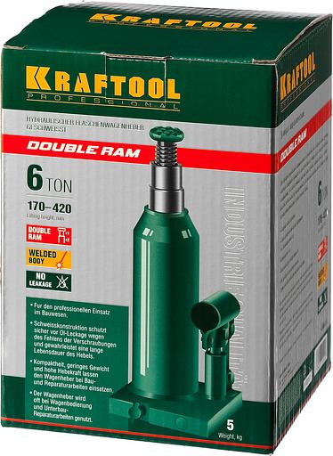 KRAFTOOL DOUBLE RAM, 6 т, 170 - 420 мм, с увеличенным подъемом, двухштоковый бутылочный домкрат (43463-6) фото 10