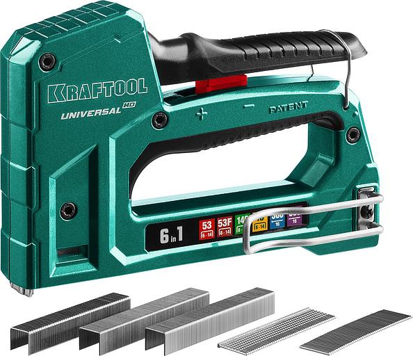 KRAFTOOL Universal-HD, 6-в-1: 53 (A/10/JT21) 23GA (6 - 14 мм)/140 (G/11/57) 20GA (8 - 14 мм)/13/53F/300/500, универсальный алюминиевый степлер (3188) фото 1