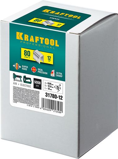 KRAFTOOL скобы тип 80 (BeA/Prebena A/Senco AT), 12 мм, калибр 21GA. 5000 шт (31780-12) фото 2