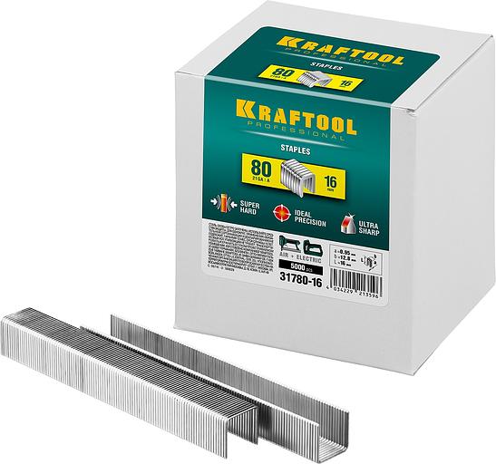 KRAFTOOL скобы тип 80 (BeA/Prebena A/Senco AT), 16 мм, калибр 21GA. 5000 шт (31780-16) фото 1
