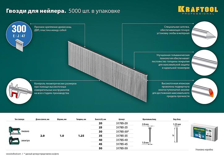KRAFTOOL гвозди тип 300 (47/J/ F), 50 мм, калибр 18GA. 5000 шт (31785-50) фото 4