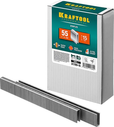 KRAFTOOL скобы тип 55 (90/C), 15 мм, калибр 18GA. 5000 шт (31789-15) фото 1