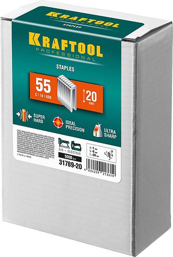 KRAFTOOL скобы тип 55 (90/C), 20 мм, калибр 18GA. 5000 шт (31789-20) фото 2