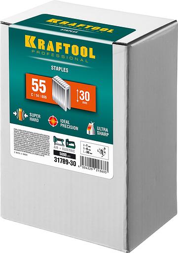 KRAFTOOL скобы тип 55 (90/C), 30 мм, калибр 18GA. 5000 шт (31789-30) фото 2