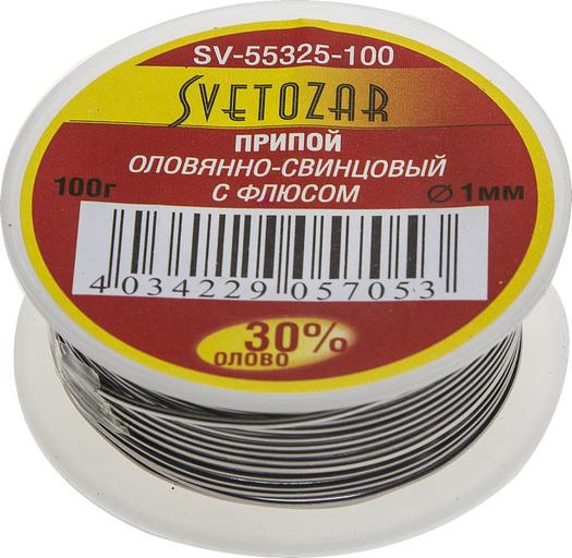 СВЕТОЗАР ПОС 30, 1 мм, 100 г, трубка с флюсом, катушка, припой (SV-55325-100) фото 1