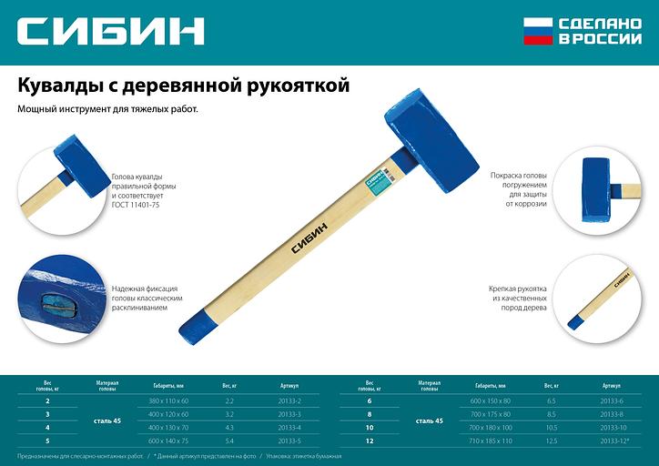 СИБИН 2 кг, кувалда с удлинённой деревянной рукояткой (20133-2) фото 7