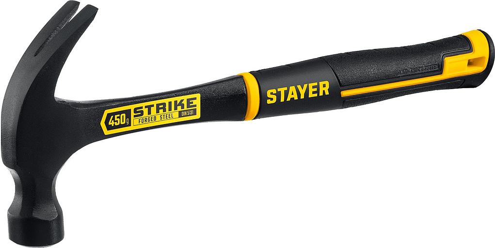 STAYER Strike, 450 г, цельнометаллический столярный молоток-гвоздодёр, Professional (2025-450) фото 1