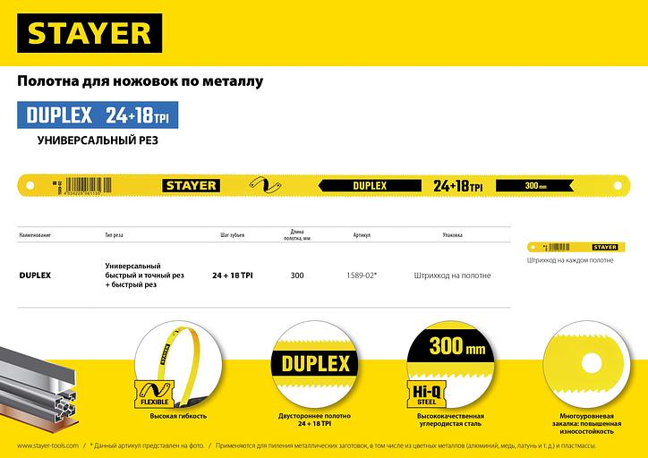 STAYER Duplex 24 + 18 TPI, 12 х 300 мм, 1 шт, коробка 50 шт, двустороннее полотно по металлу (1589-02) фото 6