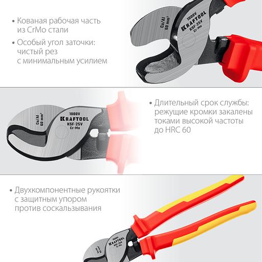 KRAFTOOL KSF-25V, d 13 мм, 250 мм, VDE, 1000 В, усиленный, диэлектрический кабелерез (23334-25V) фото 3