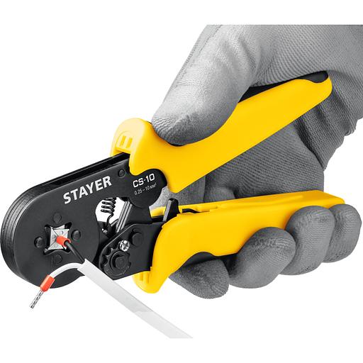 STAYER CS-10, 0.25 - 10 мм2, мультидиапазонные пресс-клещи с квадратным профилем для втулочных наконечников, Professional (44447) фото 5