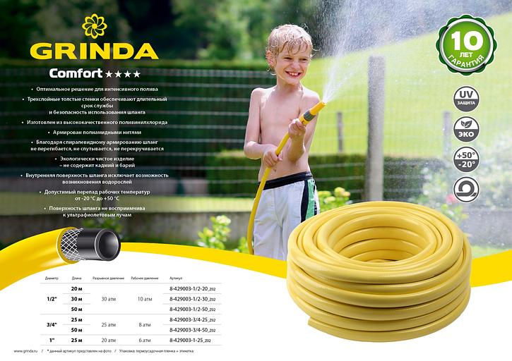 GRINDA Comfort, 1/2″, 30 м, 30 атм, трёхслойный, армированный, поливочный шланг (8-429003-1/2-30) фото 7