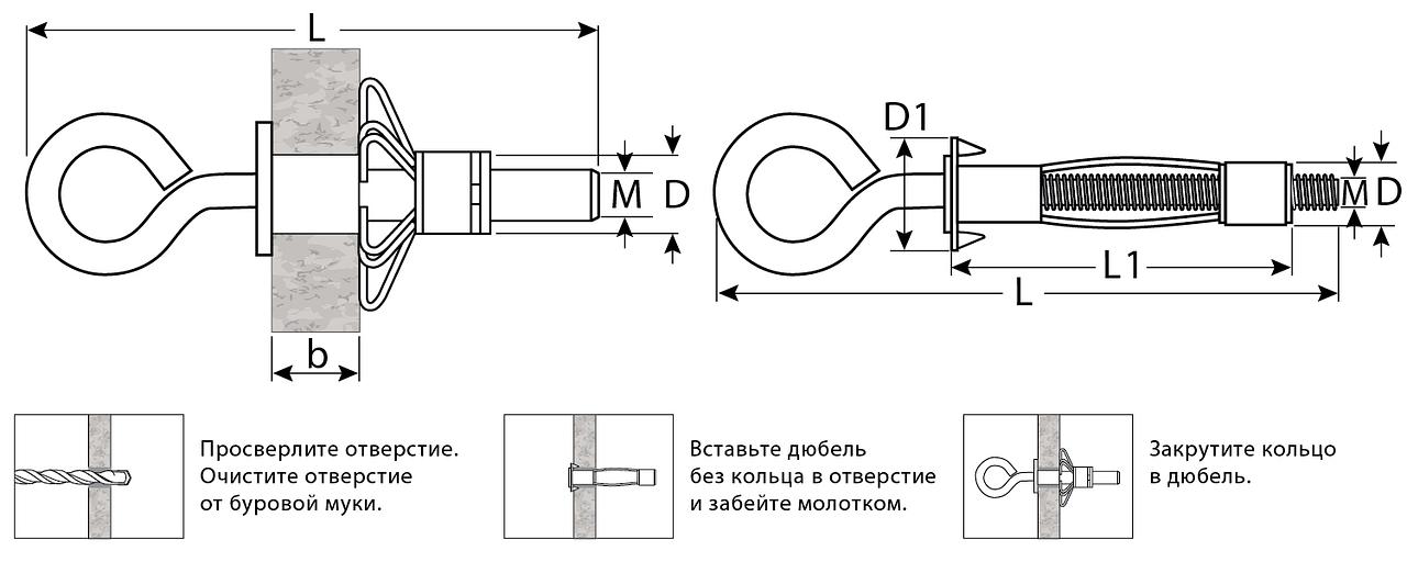 ЗУБР МОЛЛИ, М5 х 52 х 11 мм, 80 шт, анкер с кольцом для пустотелых конструкций (302532-05-052) фото 2