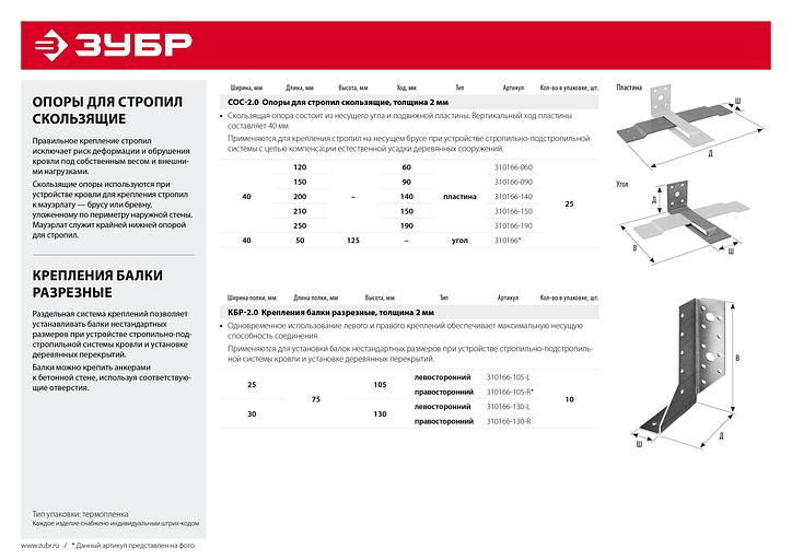 ЗУБР КБР-2.0, 130 x 75 x 30 x 2 мм, разрезное крепление балки правостороннее (310166-130-R) фото 4
