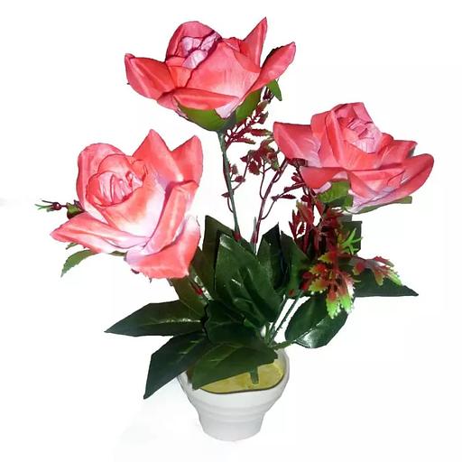 Букет Три розы с велюшками в горшке 30см фото 1