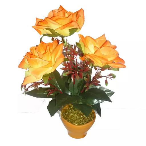 Букет Три розы с велюшками в горшке 30см фото 3