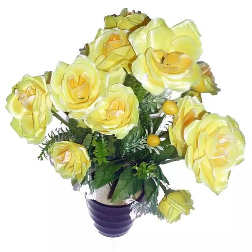 Букет Жёлтых роз с ягодами и зеленью в горшке 43см фото 1