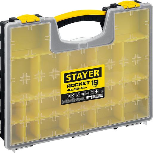 STAYER ROCKET-19, 420 x 330 x 50 мм, (16.5″), пластиковый органайзер с 19 съемными лотками (2-38032) фото 1